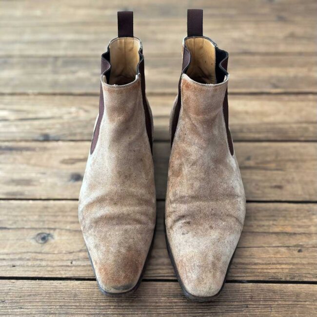 Santoni Chelsea Boots Rough-out waxed suede make-over - The Royal Treatment